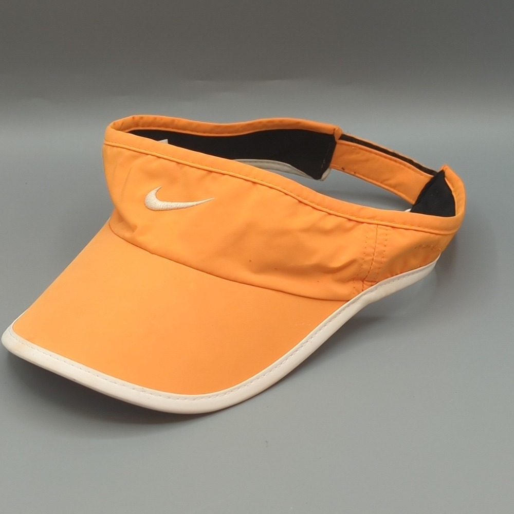 Vintage Nike Dri-Fit Hat Cap Visor Strapback Orange Running Tennis OSFA Y2K